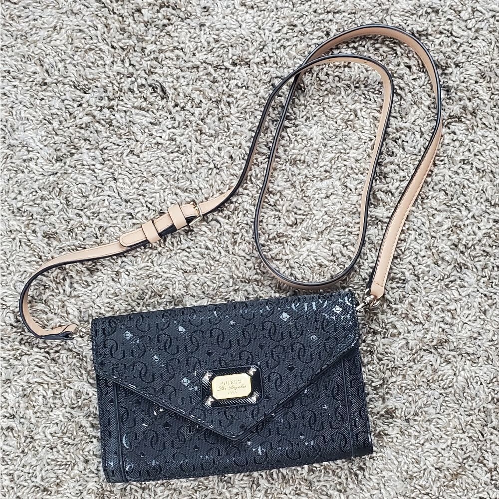 Guess Black Shimmery Wristlet Crossbody